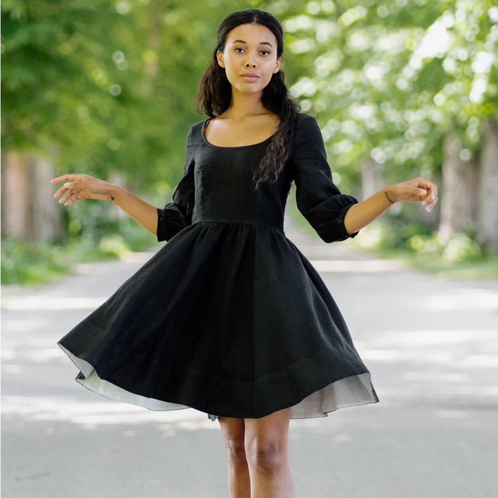 NWOT Sondeflor Black Linen Carmen Mini Dress M Son De Flor